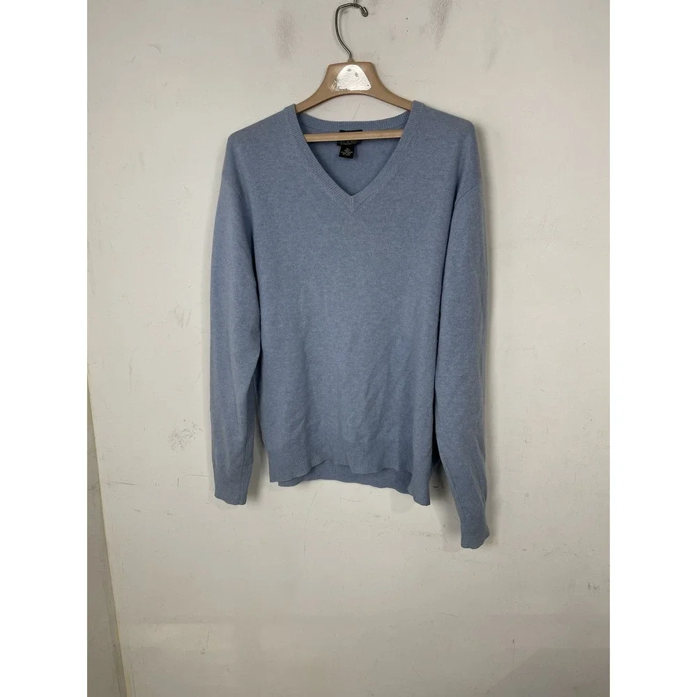 Jos A Bank Mens M 100% Cashmere V-Neck Pullover Sweater‎ Light Blue Stain
